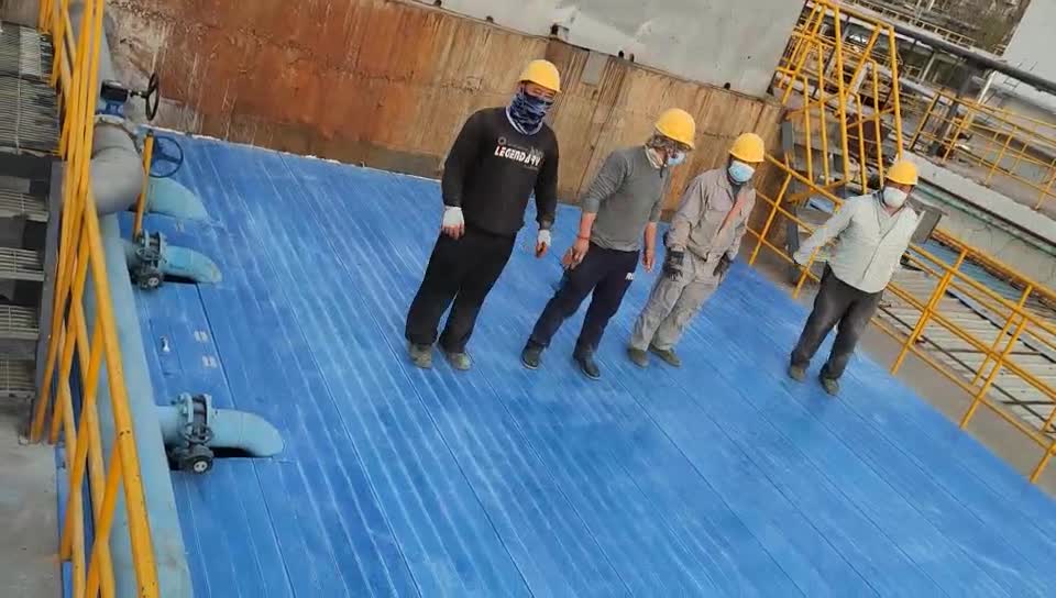 天游污水厂项目污水池顶部封堵盖板承重4人蹦跳安全测试视频记录